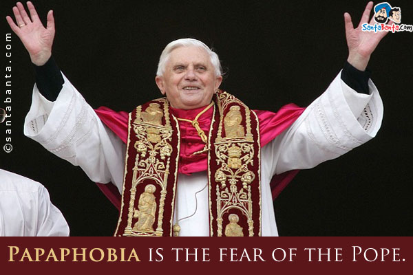 Papaphobia is the fear of the Pope.