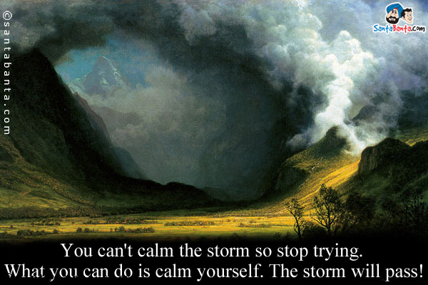 You can't calm the storm so stop trying. What you can do is calm yourself. The storm will pass!