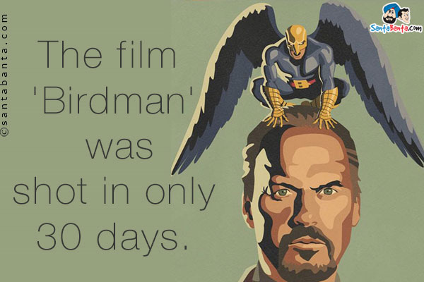 The film 'Birdman' was shot in only 30 days.