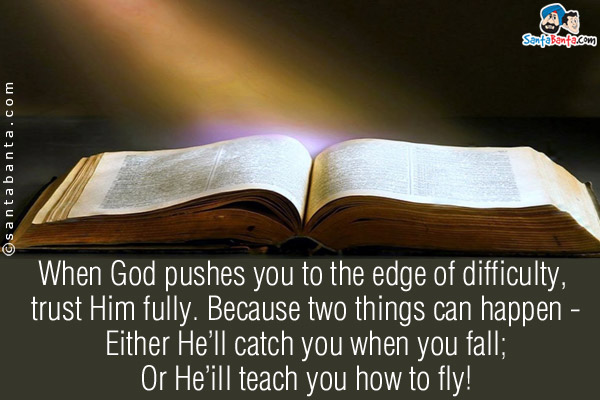 When God pushes you to the edge of difficulty, trust Him fully. Because two things can happen -<br/>
Either He'll catch you when you fall;<br/>
Or He'ill teach you how to fly!