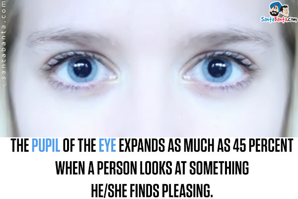 The pupil of the eye expands as much as 45 percent when a person looks at something he/she finds pleasing.