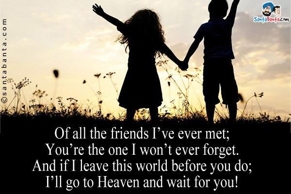 Of all the friends I've ever met;<br/>
You're the one I won't ever forget.<br/>
And if I leave this world before you do;<br />
I'll go to Heaven and wait for you!