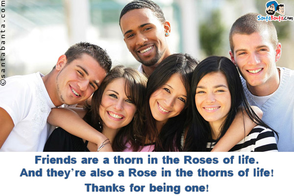 Friends are a thorn in the Roses of life.<br/>
And they're also a Rose in the thorns of life!<br/>
Thanks for being one!