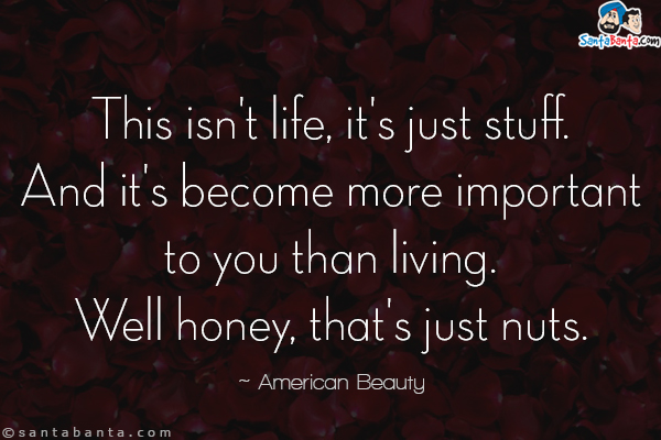 This isn't life, it's just stuff. And it's become more important to you than living. Well honey, that's just nuts.