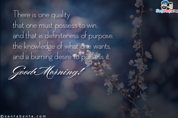 There is one quality that one must possess to win, and that is definiteness of purpose, the knowledge of what one wants, and a burning desire to possess it.<br/>

Good Morning!