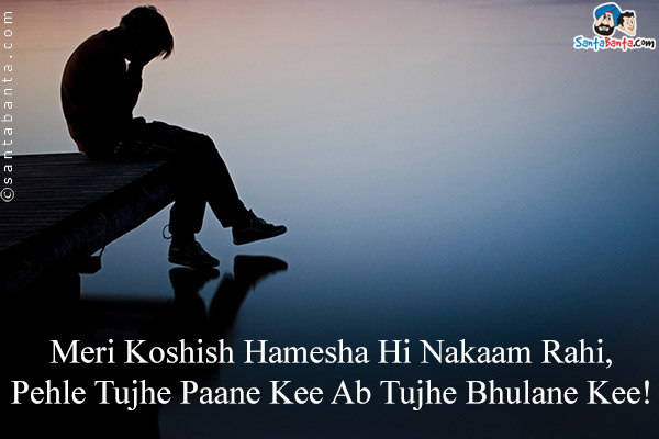 Meri Koshish Hamesha Hi Nakaam Rahi,<br/>
Pehle Tujhe Paane Kee Ab Tujhe Bhulane Kee!