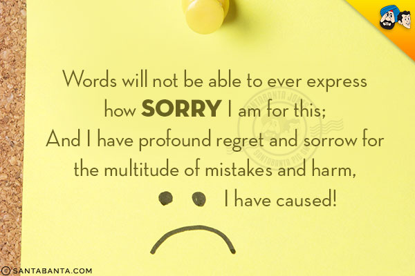 Words will not be able to ever express how sorry I am for this;<br />
And I have profound regret and sorrow for the multitude of mistakes and harm, I have caused!