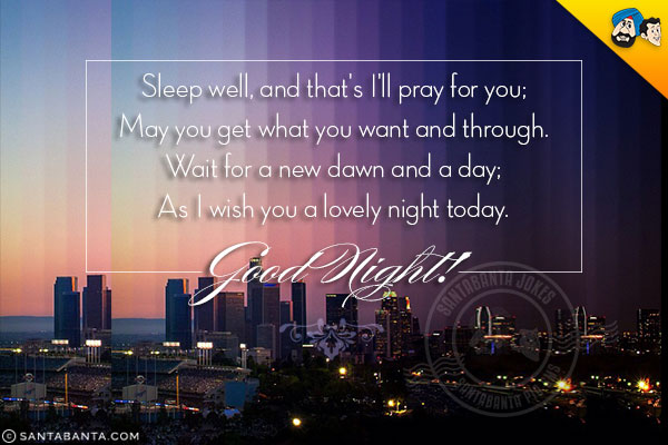 Sleep well, and that's I'll pray for you;<br/>
May you get what you want and through.<br/>
Wait for a new dawn and a day;<br/>
As I wish you a lovely night today.<br/>
Good Night!