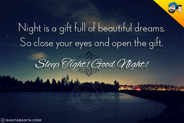 Night is a gift full of beautiful dreams.<br/>
So close your eyes and open the gift.<br/>
Sleep Tight! Good Night!