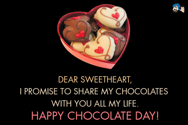 Dear sweetheart,<br/>
I promise to share my chocolates with you all my life.<br/>
Happy Chocolate Day!