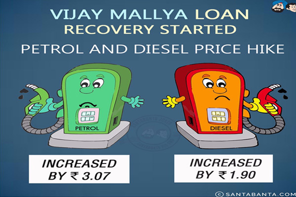 Vijay Mallya loan recovery started<br/>
Petrol and Diesel price hike<br/>

Petrol increased by ₹ 3.07

<br/>Diesel increased by ₹ 1.90
