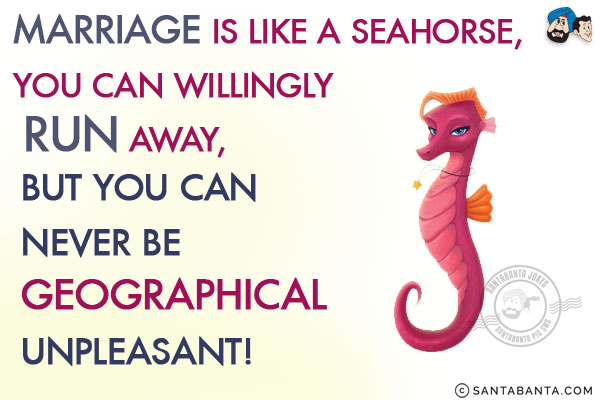 Marriage is like a seahorse, you can willingly run away, but you can never be geographical unpleasant!