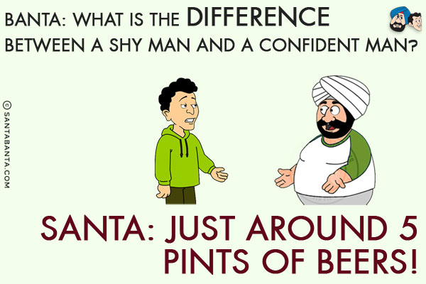 Banta: What is the difference between a shy man and a confident man?<br/>
Santa: Just around 5 pints of Beers!