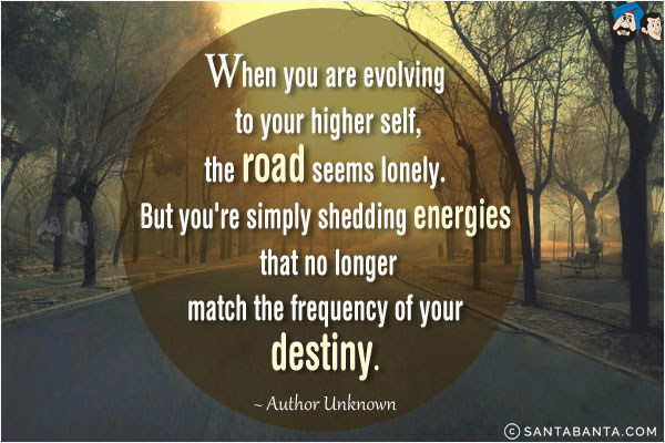 When you are evolving to your higher self, the road seems lonely. But you're simply shedding energies that no longer match the frequency of your destiny.