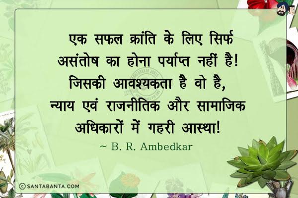 एक सफल क्रांति के लिए सिर्फ असंतोष का होना पर्याप्त नहीं है। जिसकी आवश्यकता है वो है न्याय एवं राजनीतिक और सामाजिक अधिकारों में गहरी आस्था।