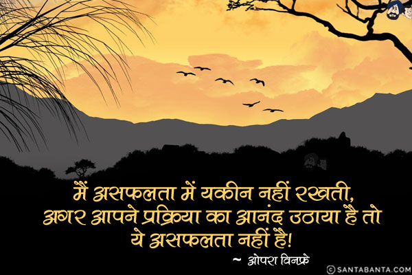 मैं असफलता में यकीन नहीं रखती. अगर आपने प्रक्रिया का आनंद उठाया है तो ये असफलता नहीं है|