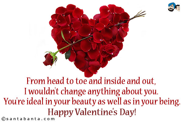 From head to toe and inside and out, I wouldn't change anything about you. You're ideal in your beauty as well as in your being.<br/>
Happy Valentine's Day!