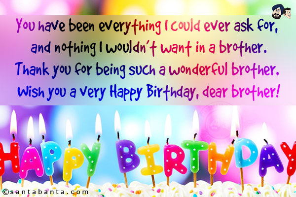 You have been everything I could ever ask for, and nothing I wouldn't want in a brother.<br/>
Thank you for being such a wonderful brother.<br/>
Wish you a very Happy Birthday, dear brother!