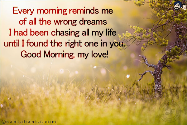 Every morning reminds me of all the wrong dreams I had been chasing all my life until I found the right one in you.<br/>
Good Morning, my love!