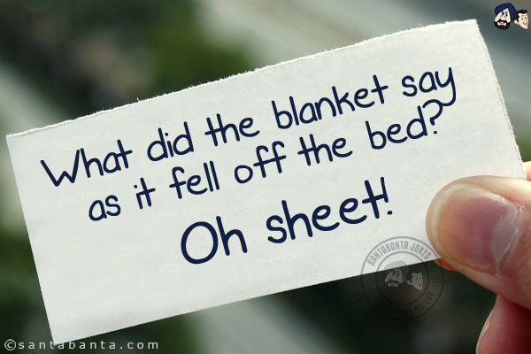 What did the blanket say as it fell off the bed?<br/>
Oh sheet!