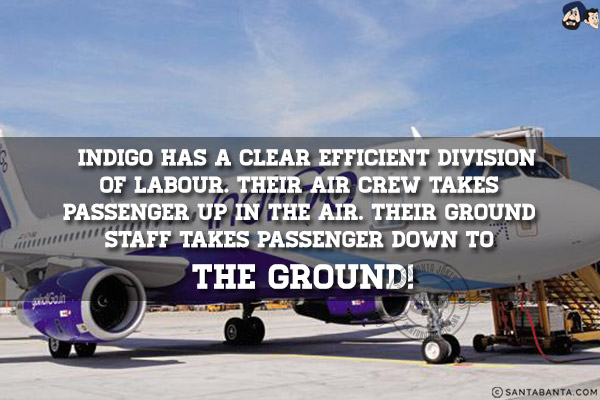 IndiGo has a clear efficient division of labour.<br/>
Their air crew takes passenger up in the air. Their ground staff takes passenger down to the ground!