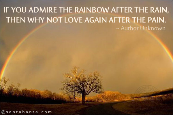 If you admire the rainbow after the rain, then why not love again after the pain.