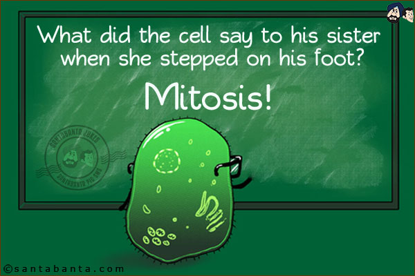 What did the cell say to his sister when she stepped on his foot?<br/>
Mitosis!