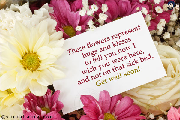 These flowers represent hugs and kisses to tell you how I wish you were here, and not on that sick bed.<br />
Get well soon!