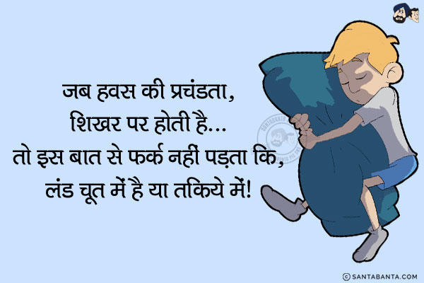 जब हवस की प्रचंडता, शिखर पर होती है...<br/>
तो इस बात से फ़र्क नहीं पड़ता कि, लंड चूत में है या तकिये में!