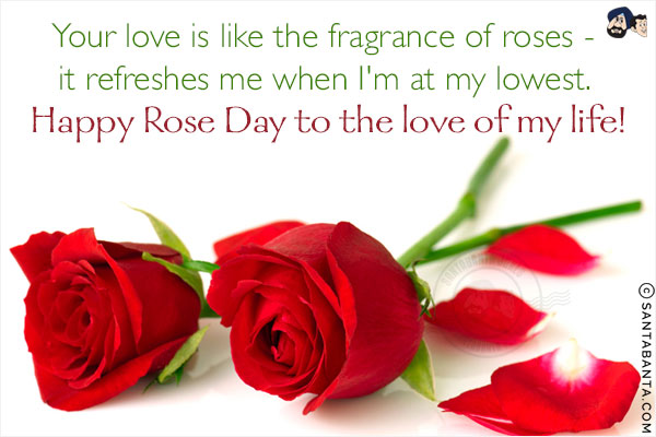 Your love is like the fragrance of roses - it refreshes me when I'm at my lowest. <br/>
Happy Rose Day to the love of my life!