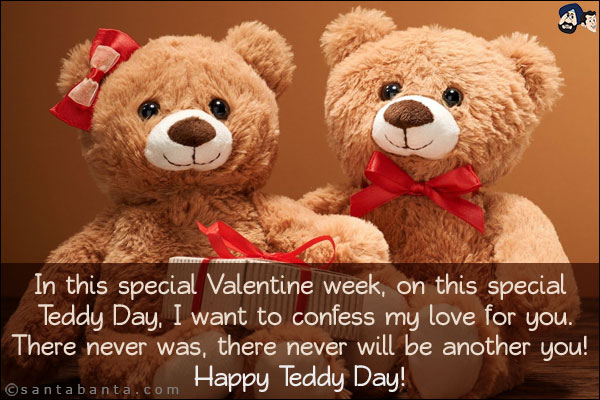 In this special Valentine week, on this special Teddy Day, I want to confess my love for you. <br/>
There never was, there never will be another you! <br/>
Happy Teddy Day!