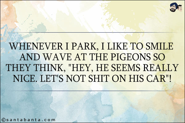 Whenever I park, I like to smile and wave at the pigeons so they think, `Hey, he seems really nice. Let's not shit on his car`!