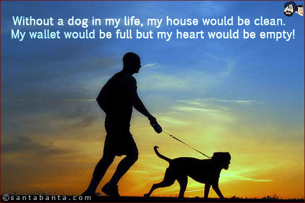 Without a dog in my life, my house would be clean. <br/>
My wallet would be full but my heart would be empty!