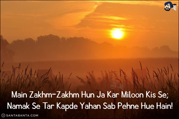 Main Zakhm-Zakhm Hun Ja Kar Miloon Kis Se;<br/>
Namak Se Tar Kapde Yahan Sab Pehne Hue Hain!