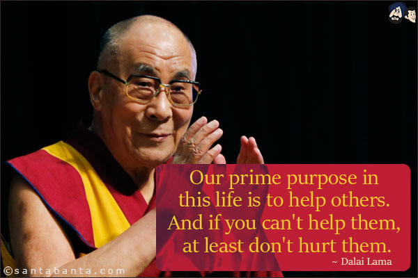 Our prime purpose in this life is to help others. And if you can't help them, at least don't hurt them.