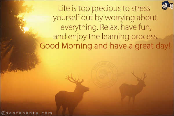 Life is too precious to stress yourself out by worrying about everything. Relax, have fun, and enjoy the learning process.<br/>
Good Morning and have a great day!