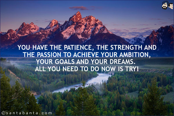 You have the patience, the strength and the passion to achieve your ambition, your goals and your dreams. All you need to do now is try!