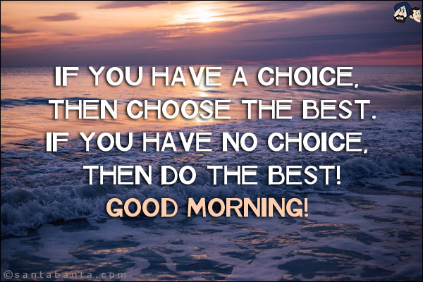 If you have a choice, then choose the best.<br/>
If you have no choice, then do the best!<br/>
Good Morning!