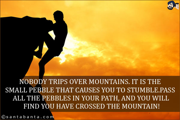 Nobody trips over mountains. It is the small pebble that causes you to stumble.<br/>
Pass all the pebbles in your path, and you will find you have crossed the mountain!