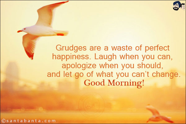 Grudges are a waste of perfect happiness. Laugh when you can, apologize when you should, and let go of what you can't change.<br/>
Good Morning!