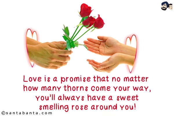 Love is a promise that no matter how many thorns come your way, you'll always have a sweet smelling rose around you!