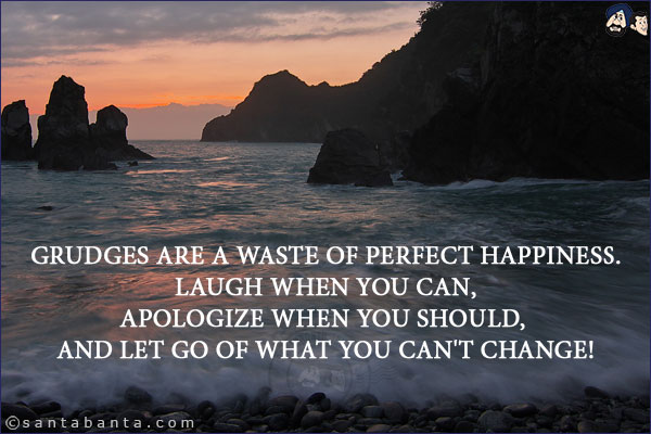 Grudges are a waste of perfect happiness. Laugh when you can, apologize when you should, and let go of what you can't change!