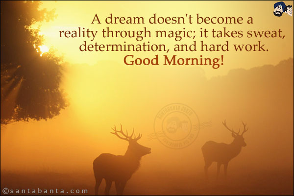 A dream doesn't become a reality through magic; it takes sweat, determination, and hard work.<br/>
Good Morning!