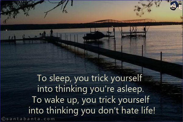 To sleep, you trick yourself into thinking you're asleep.<br/>
To wake up, you trick yourself into thinking you don't hate life!