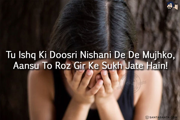 Tu Ishq Ki Doosri Nishani De De Mujhko, <br/>
Aansu To Roz Gir Ke Sukh Jate Hain!