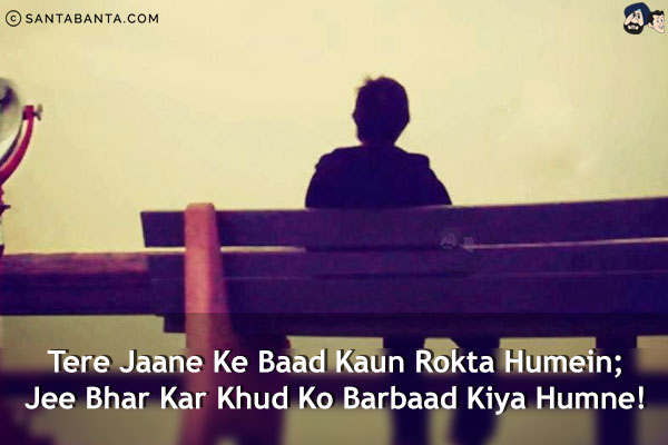 Tere Jaane Ke Baad Kaun Rokta Humein;<br/>
Jee Bhar Kar Khud Ko Barbaad Kiya Humne!