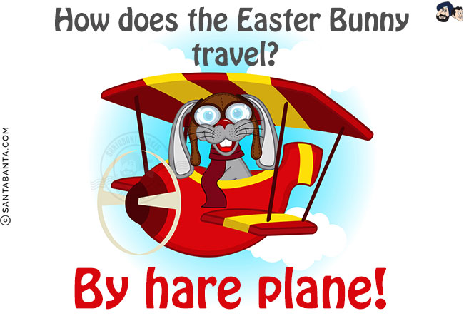 How does the Easter Bunny travel?<br/>
By hare plane!