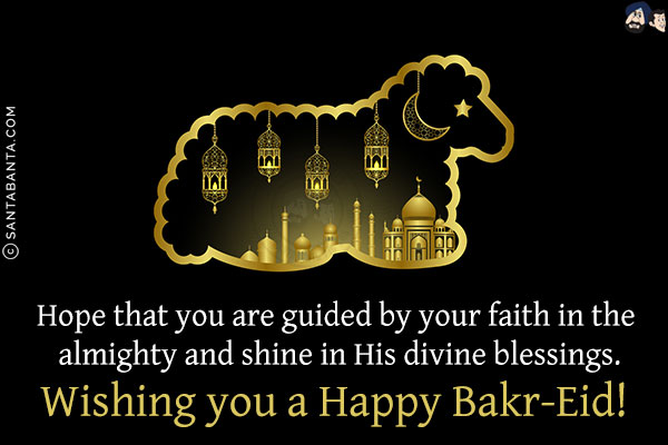 Hope that you are guided by your faith in the almighty and shine in His divine blessings.<br/>
Wishing you a Happy Bakr-Eid!