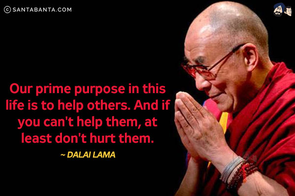 Our prime purpose in this life is to help others. And if you can't help them, at least don't hurt them.