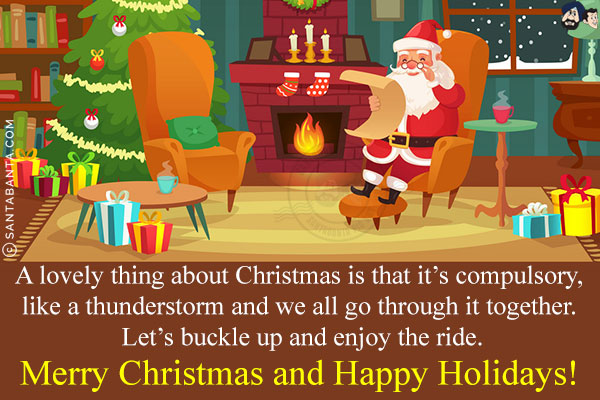 A lovely thing about Christmas is that it's compulsory, like a thunderstorm and we all go through it together. Let's buckle up and enjoy the ride.<br/>
Merry Christmas and Happy Holidays!